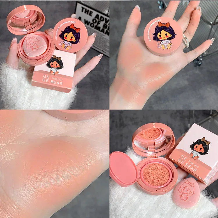 Blusear Cushion Blush – långvarigt rouge med puff, blendbar nyans & brightening-effekth Blendable Shade with Powder Puff Whitening without Sticking Long Lasting Gege Bear Makeup Blusher