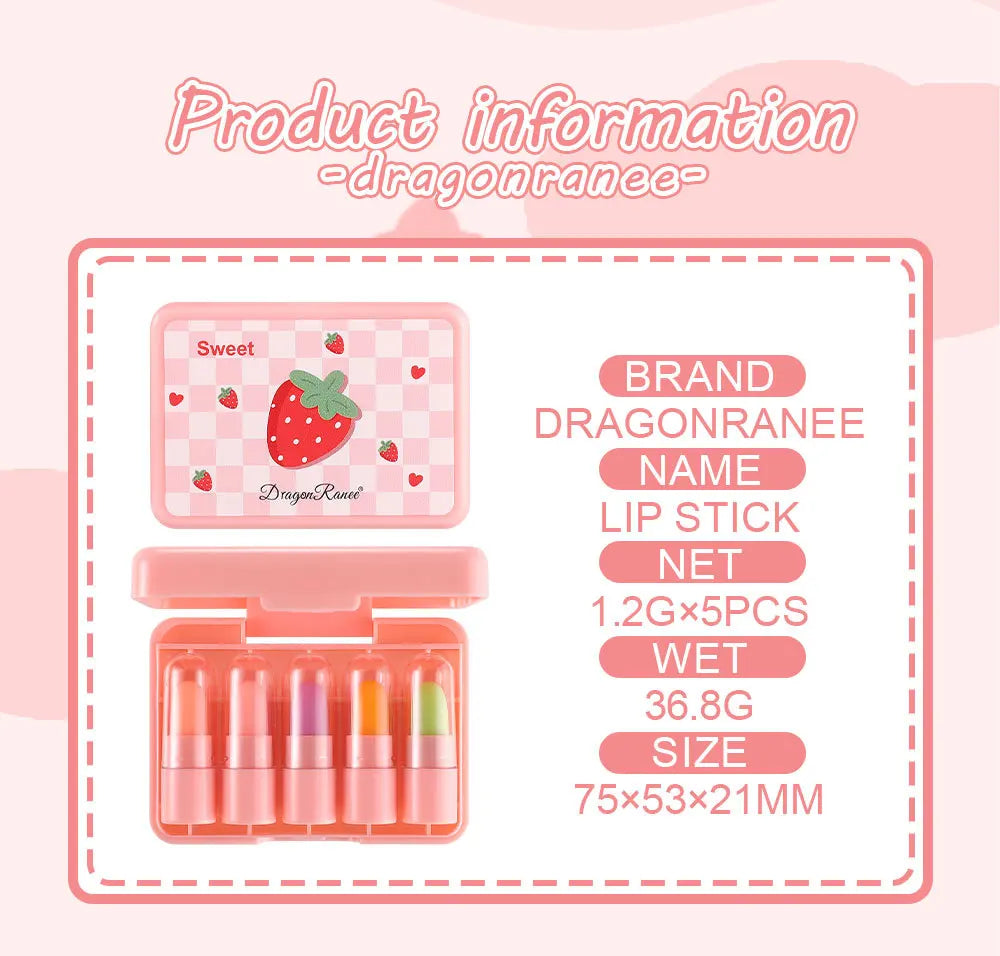 5-pack färgskiftande läppstift – söt gift set med fruktsmak, mini lipsticks som ändrar färg efter temperatur