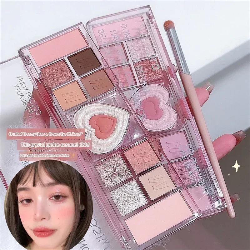 12-färgs Love Heart Eyeshadow Palette – koreansk ögonskugga i rosa hjärtdesign