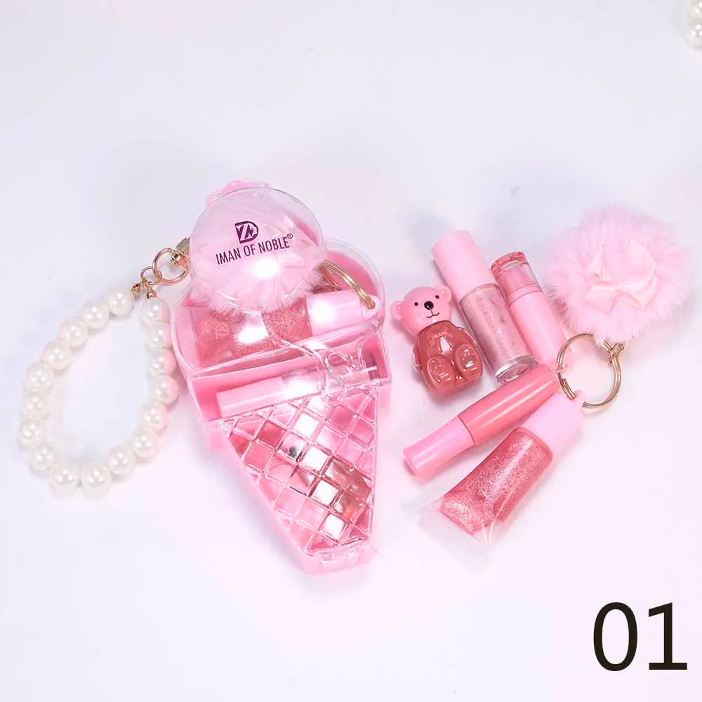 Ice Cream Bear Lip Gloss Set – söt nyckelrings-gloss med långvarig fukt & glans