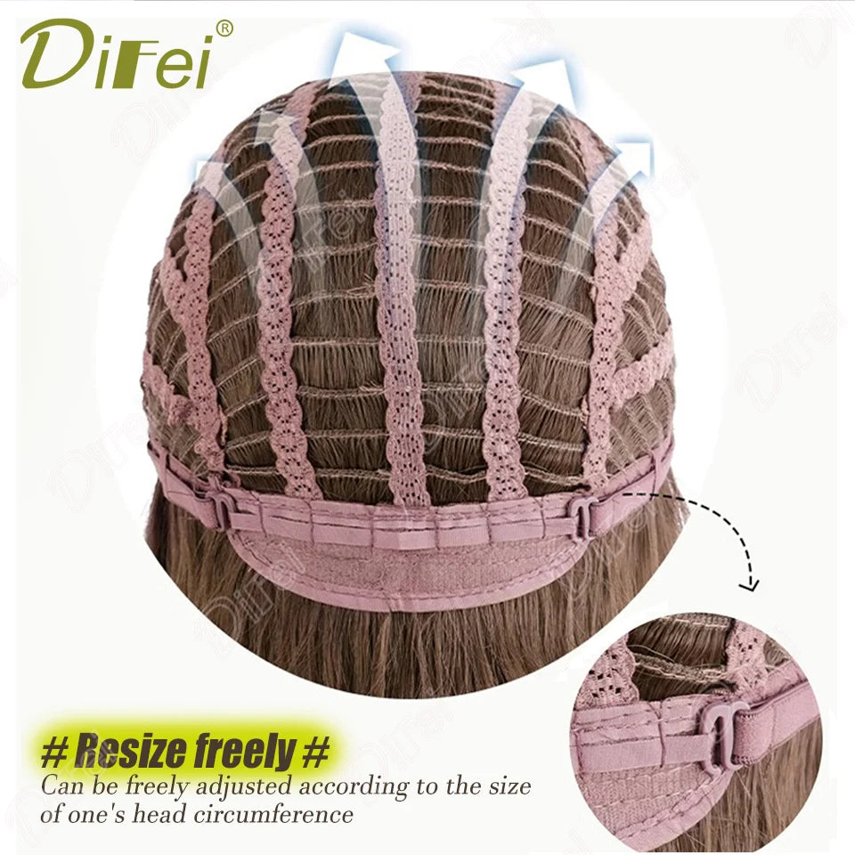 Mintgrön lolita-peruk 66 cm – lång rak syntetperuk med lugg