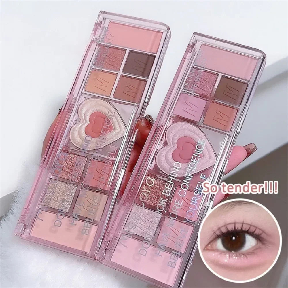 12-färgs Love Heart Eyeshadow Palette – koreansk ögonskugga i rosa hjärtdesign