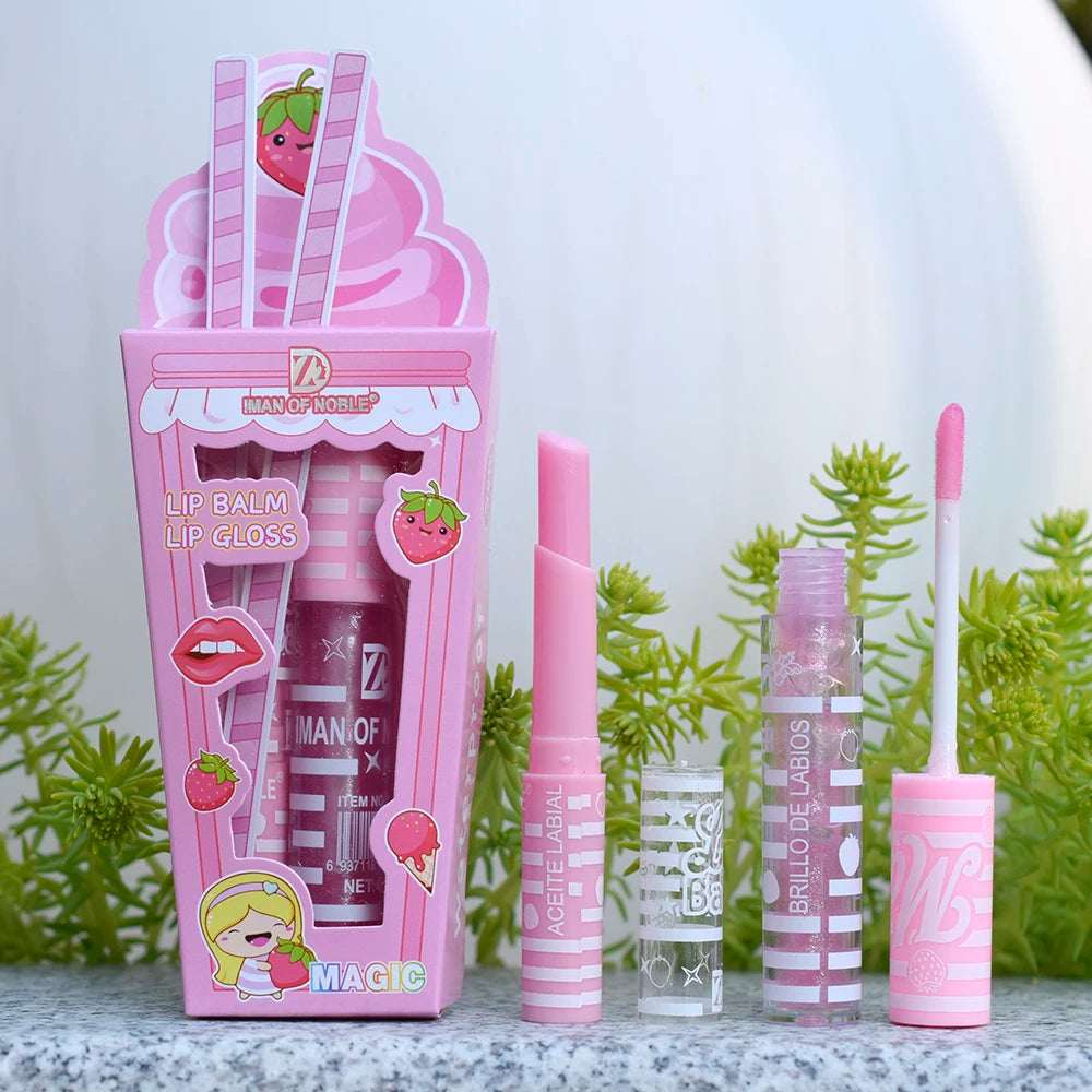 Ice Cream Lip Gloss & Lip Balm Set – söt design, återfuktande & långvarig glans