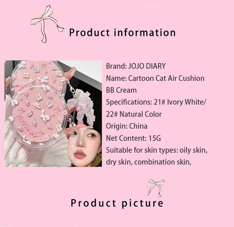 Diary Cat Air Cushion BB Cream – långvarig fukt, oljekontroll & concealer i söt design